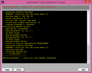 JK2:JO - G31: GLW_StartOpenGL() - could not load OpenGL subsystem