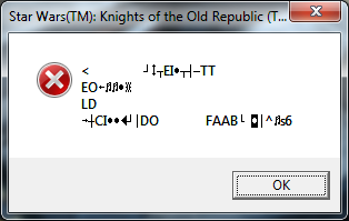 KotOR - czytelny komunikat błędu